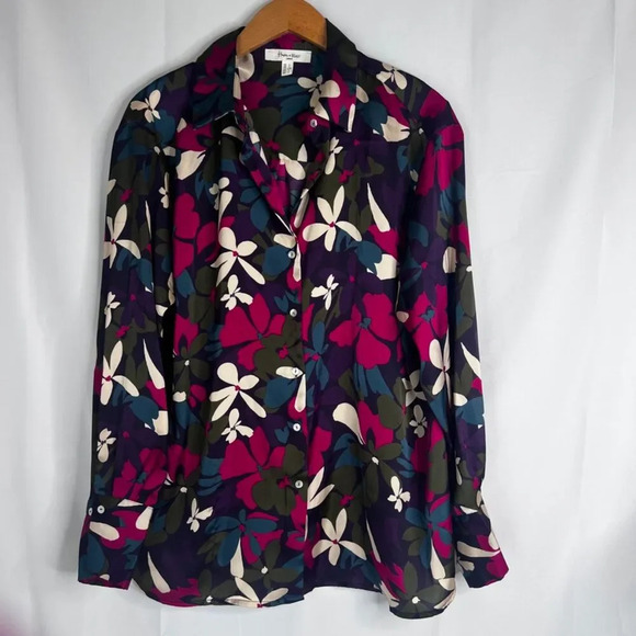 Haver & Blair London Bold Floral Silky Long Sleeve Button Front Blouse Size LG - Picture 9 of 9
